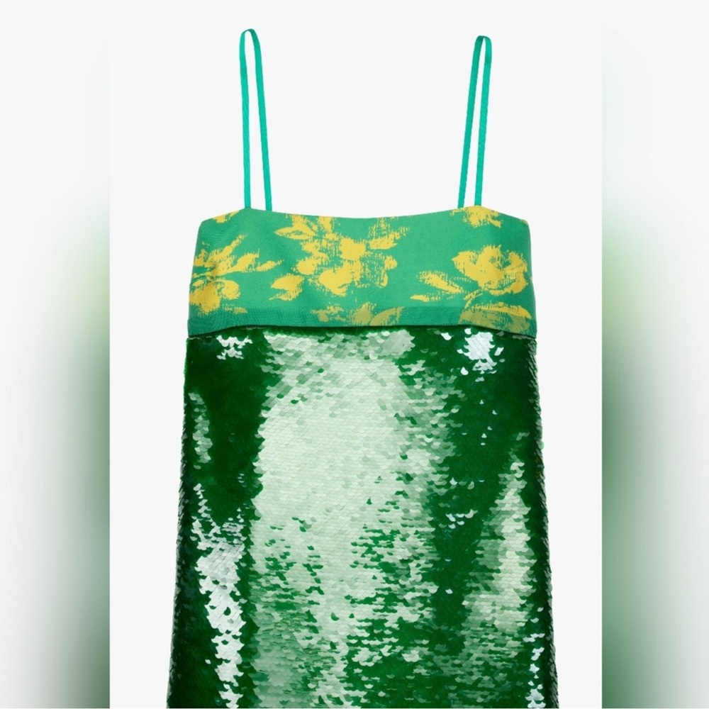 Zara Green Sequin & Teal Colorblock Midi Dress - Picture 14 of 14